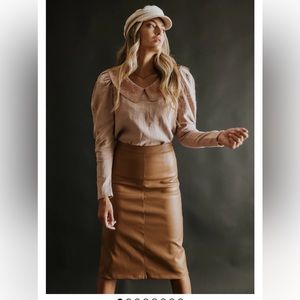 Roolee Brown Faux Leather Skirt